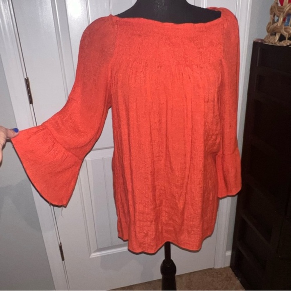 Zac & Rachel Orange/Coral Blouse Smocking at top Size Medium